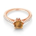 thumbnail image 2 of Gem Stone King 18K Rose Gold Plated Silver Brown Tiger Eye and White Created Sapphire Engagement Ring for Women (1.27 Cttw, Cushion 6MM, Gemstone Birthstone, Available in Size 5, 6, 7, 8, 9), 2 of 5