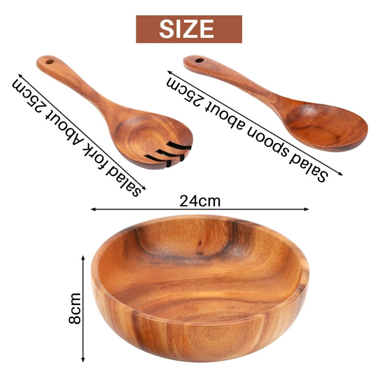 Wooden Salad Bowl- 9.4 Inch Wood Salad Wooden Bowl with Spoon, Can Be Used  for Fruit, Salad