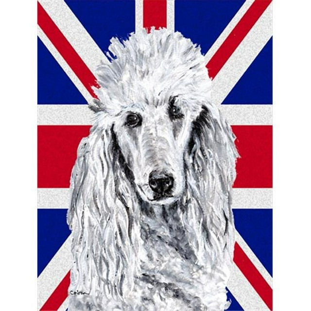 White Standard Poodle With English Union Jack British Flag Flag Garden Size