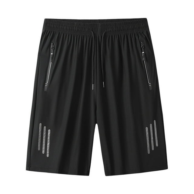 Men's Ice Silk Sports Shorts - Lightweight, Breathable, Elastic Waist with Drawstring, Zip Pockets for Training