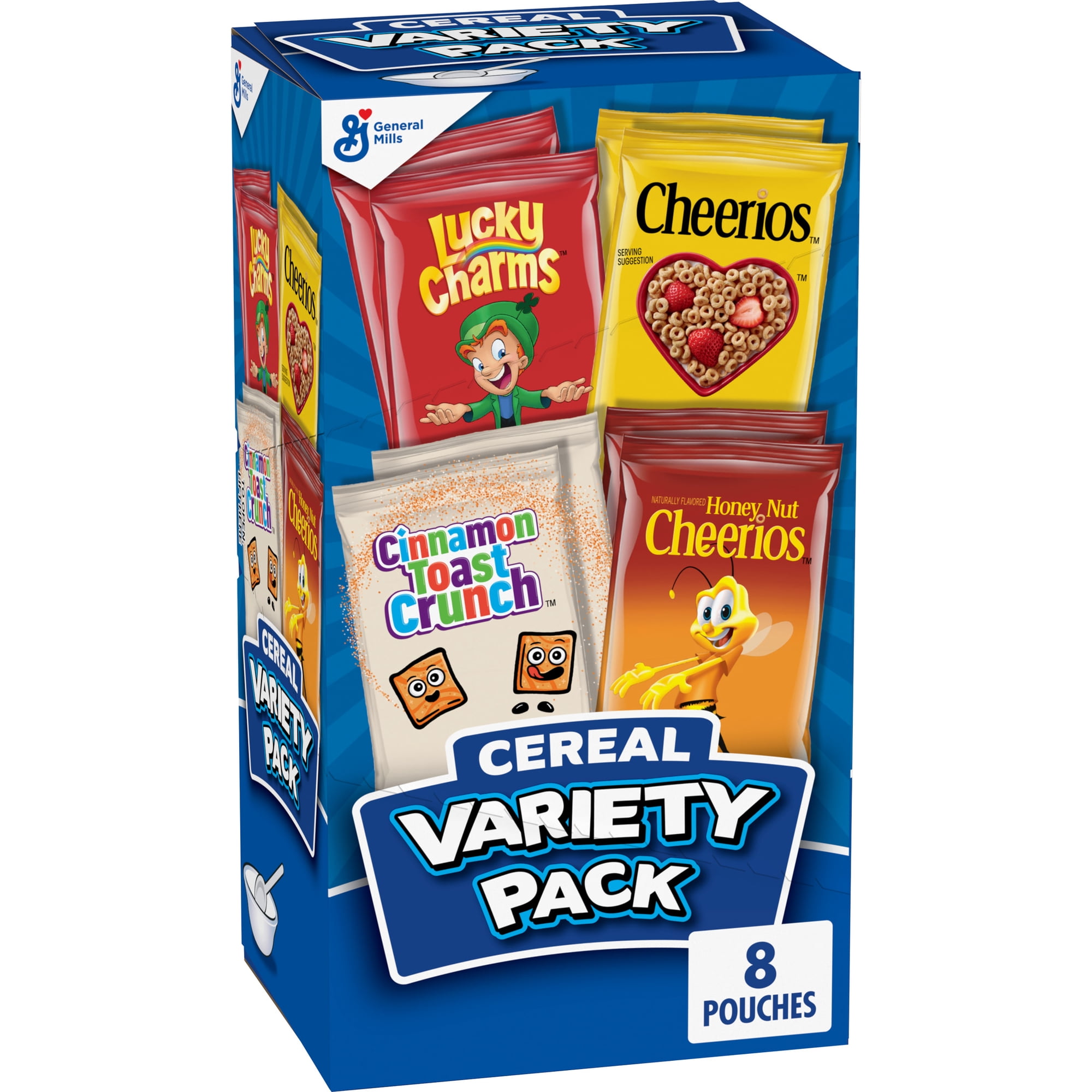 Cereal Variety Pack, Lucky Charms, Cinnamon Toast Crunch, Cheerios, 8 Pouches, 9.14 oz