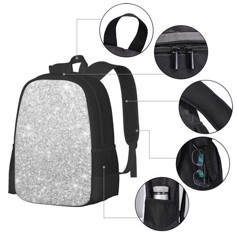 Large Silver Sparkly Backpack/ laptop bag Daiia Silver Glitter Backpack for Men and Women -Durable  main image 4