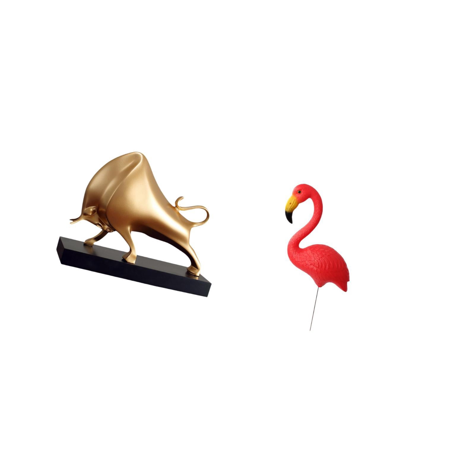 CoudarTitie Bull Sculpture Home Decor Tabletop Crafts Ox Abstract Statue Cattle Figurine Desk Living Room Bedroom Entrance Bird Figurine Yard Art Ornament Fairy Garden Accessories Flamingo