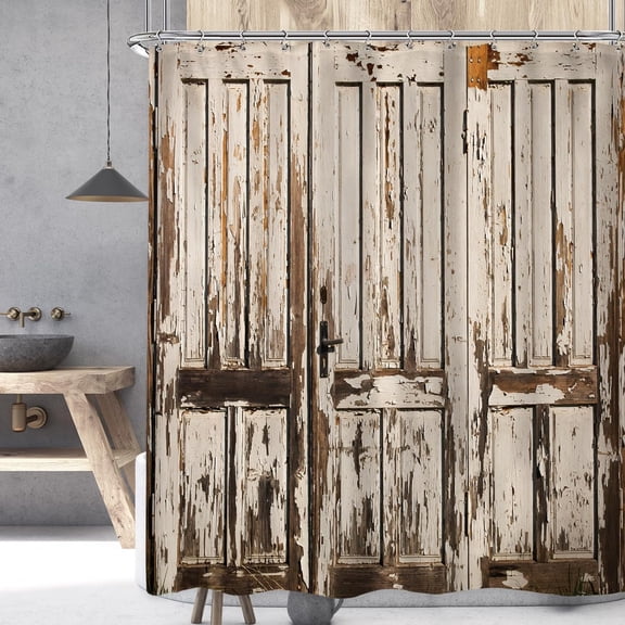Fabric Barn Door Shower Curtain for Bathroom 72Wx72H Inch Rustic Wood Bath Curtain Wooden Brown Farmhouse Door Pattern for Men Home Decor Western Country Vintage Set Waterproof 12 Pack Hooks