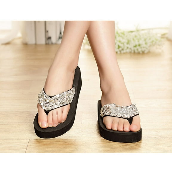 WHAMVOX  Dressy Sandals Plus Size Sequin Slippers Miss Woman