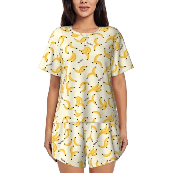 Vsdgher Banana Pattern Womens Pajamas 2 Piece Short Sleeve Sleepwear Set,Summer Soft Pajamas Set Casual Lounge Sets, 2-Piece Pj-3X-Large