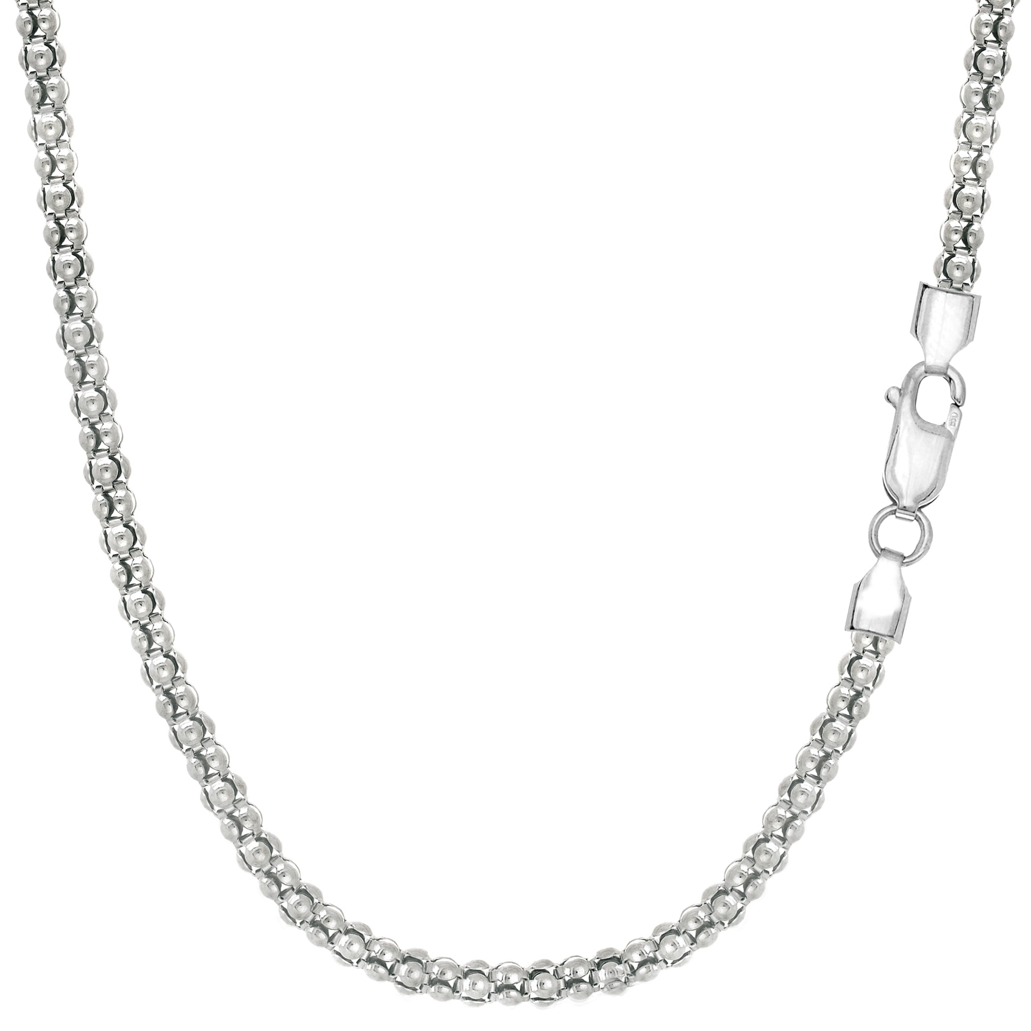 2.5mm Sterling Silver Rhodium Plated Fancy Popcorn Rope Chain Necklace