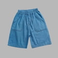 thumbnail image 2 of Fengqque Boy and Girl Denim Shorts Straight Leg Shorts High Elastic Waist Baggy Jeans Shorts with Pockets 6-14 Years Old Blue 4-5 Years, 2 of 4