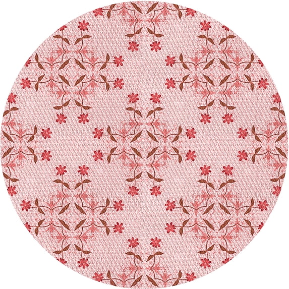 Ahgly Company Indoor Round Patterned Light Rose Pink Area Rugs, 7' Round