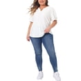 thumbnail image 2 of Agnes Orinda Women's Plus Size Tops Hollow Casual V Neck Short Sleeves Summer Blouse Shirts 1X White, 2 of 6