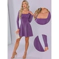 thumbnail image 2 of DARING DIVA Square Neck Long Sleeve Mini A-Line Dress XS Purple, 2 of 6