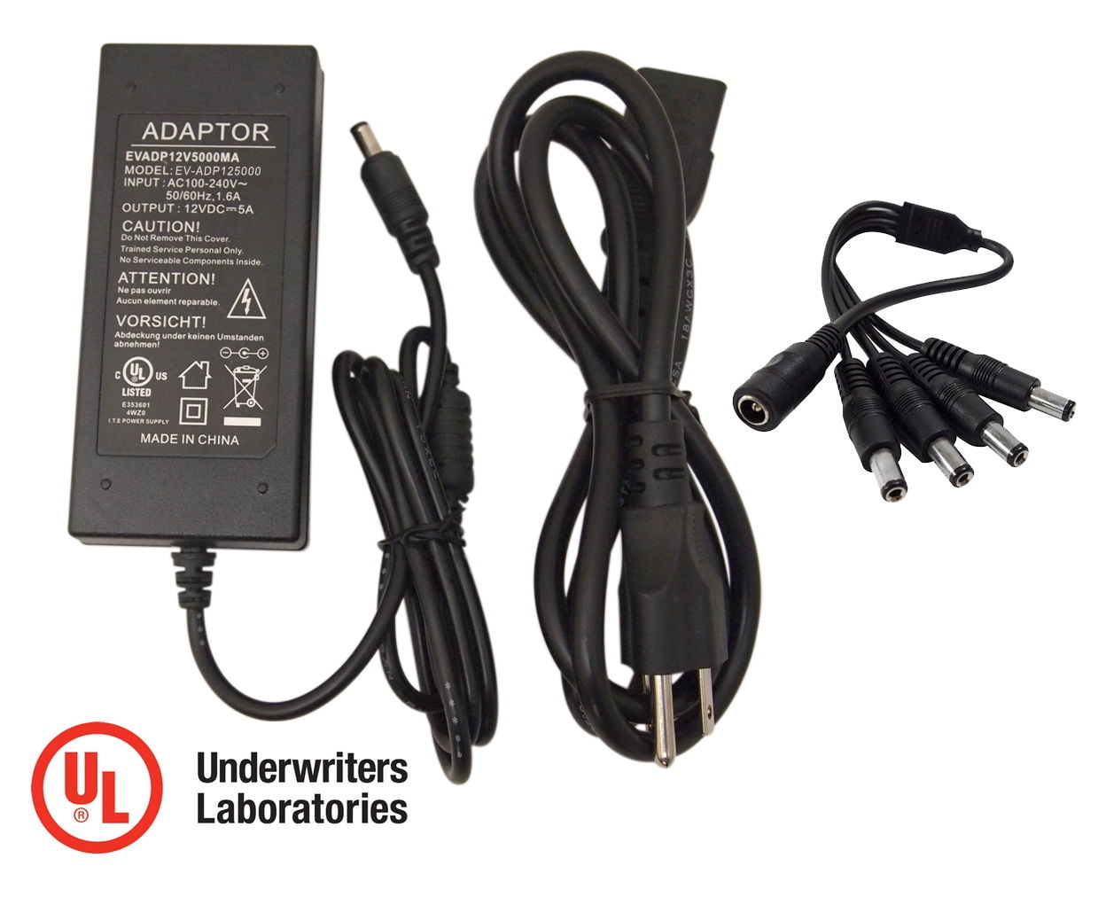 EVERTECH UL Certified 12V DC 5A Amper 5000 mA Power Adapter with 1 Male