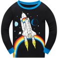 thumbnail image 2 of Popshion Toddler Boys Pajamas Spaceship Rainbow Print Kids 100% Cotton 2 Piece Long Sleeve Sleepwear Set 7T/6761, 2 of 7