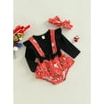 thumbnail image 3 of Arvbitana Infant Baby Girls Christmas Romper Long Sleeve Round Neck Knitted Tops Patchwork Santa Snowflake Plaid Print Jumpsuits Dress with Headband Autumn Winter New Year Princess Set 2Pcs 0-18M, 3 of 9
