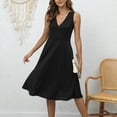 thumbnail image 4 of Gspmoly Robes d'Été pour Femmes, Mode pour Femmes Bohème à Col en V Ample Sans Manches Robe Unie Courte Longueur Mini Robes de Cocktail Liquidation, 4 of 9