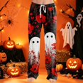 thumbnail image 2 of JULMCOMO Halloween Pajamas Pants for Women Cat Pumpkin Ghost Print Elastic Waist Drawstring Trendy Pajama Bottoms Cute Print Loose Fit Comfy Pj Pants White M, 2 of 6