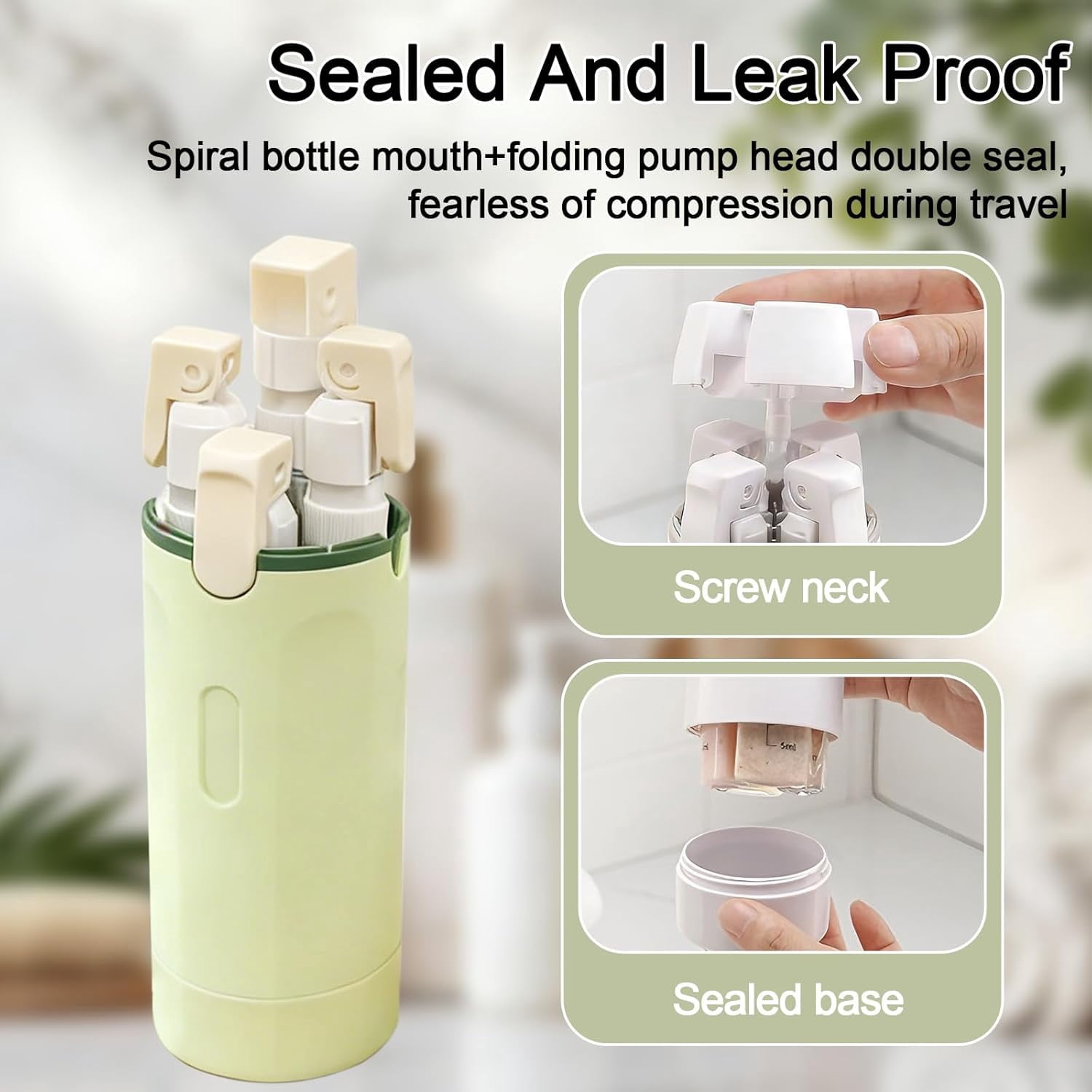 4-in-1 Travel Dispenser Bottles, Leak-Proof Refillable Toiletry Containers with Labels, Compact Shampoo & Lotion Bottle Set for Travel & Flights