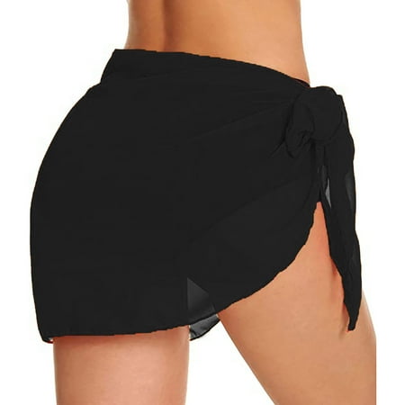 Baberdicy Swimsuit Cover up Cover for Swimwear Wraps Sheer Beach Chiffon Wrap Short Women Sarongs Ups Bikini Beach Towel Bathing Suit Cover up for Women Black