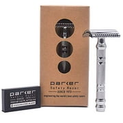 Parker 24C -Three Piece OPEN COMB Double Edge Safety Razor & 5 Parker Premium Blades