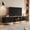 95" - Black, variant on CHIC HOUSE 95" Extra Long TV Stand for 85/90/98/100" TVs with LED Light, Mid-Century Modern Entertainment Center with Storage Shelves & Sliding Tambour Door, Walnut