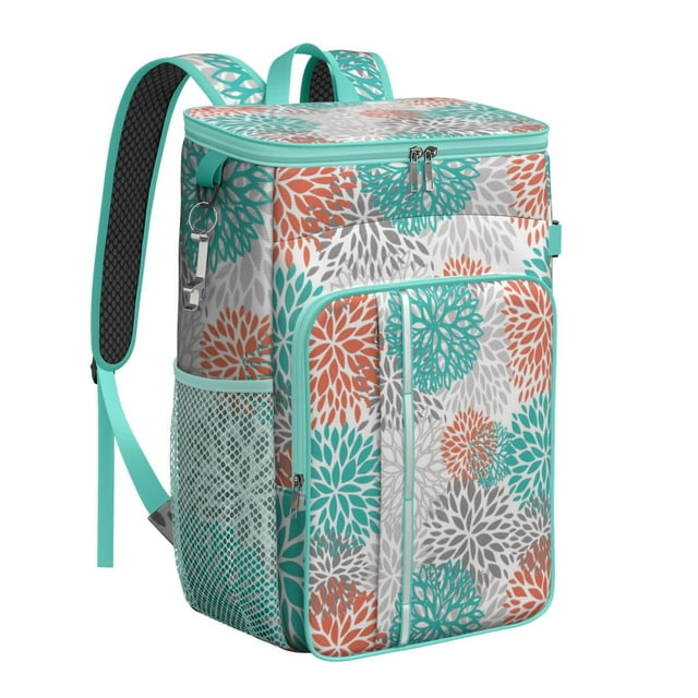 Bohemian Style Cooler Backpack 26 Cans – Waterproof Leakproof Lunch Backpack with Natural Floral Design for Travel, Work, and Outdoor Use
