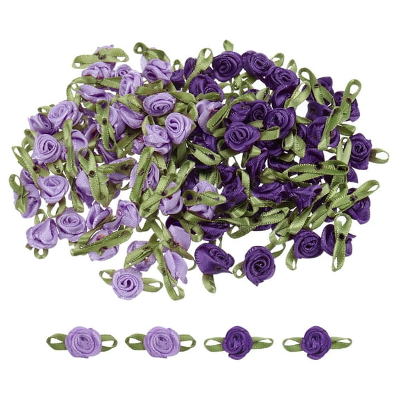 Uxcell 100 Pcs Light Purple/Dark Purple Ribbon Roses 5/8"x1-3/16" Mini Roses