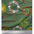 thumbnail image 1 of Soimoi Green Cotton Cambric Fabric Mandala & Floral Wreath Flower Decor Fabric Printed BTY 42 Inch Wide, 1 of 1
