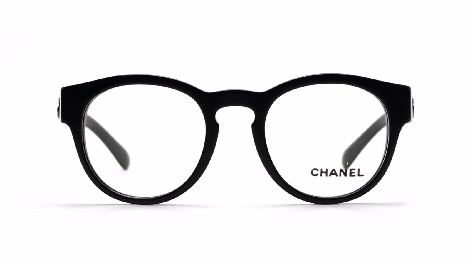 CHANEL Eyeglass Frames c.3432 501 Pantos Black Glasses 47 mm Case Cloth NIB  $380