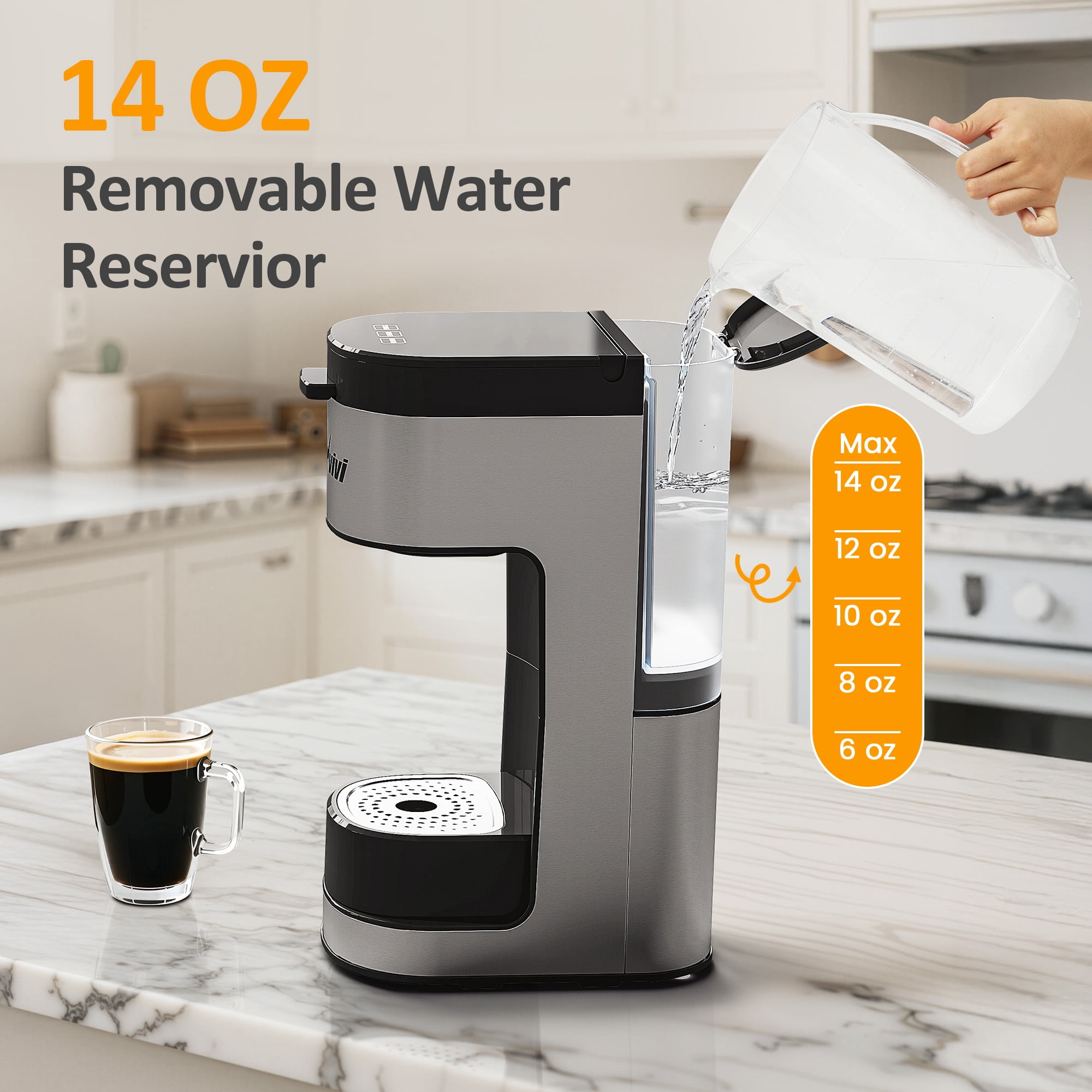 3-in-1 Iced & Hot Coffee Maker, Single Serve Machine with 2 Cup Trays for K-Cups & Ground Coffee, Removable Water Reservoir, Brew Sizes 6 to 14oz, Self-Cleaning, Black