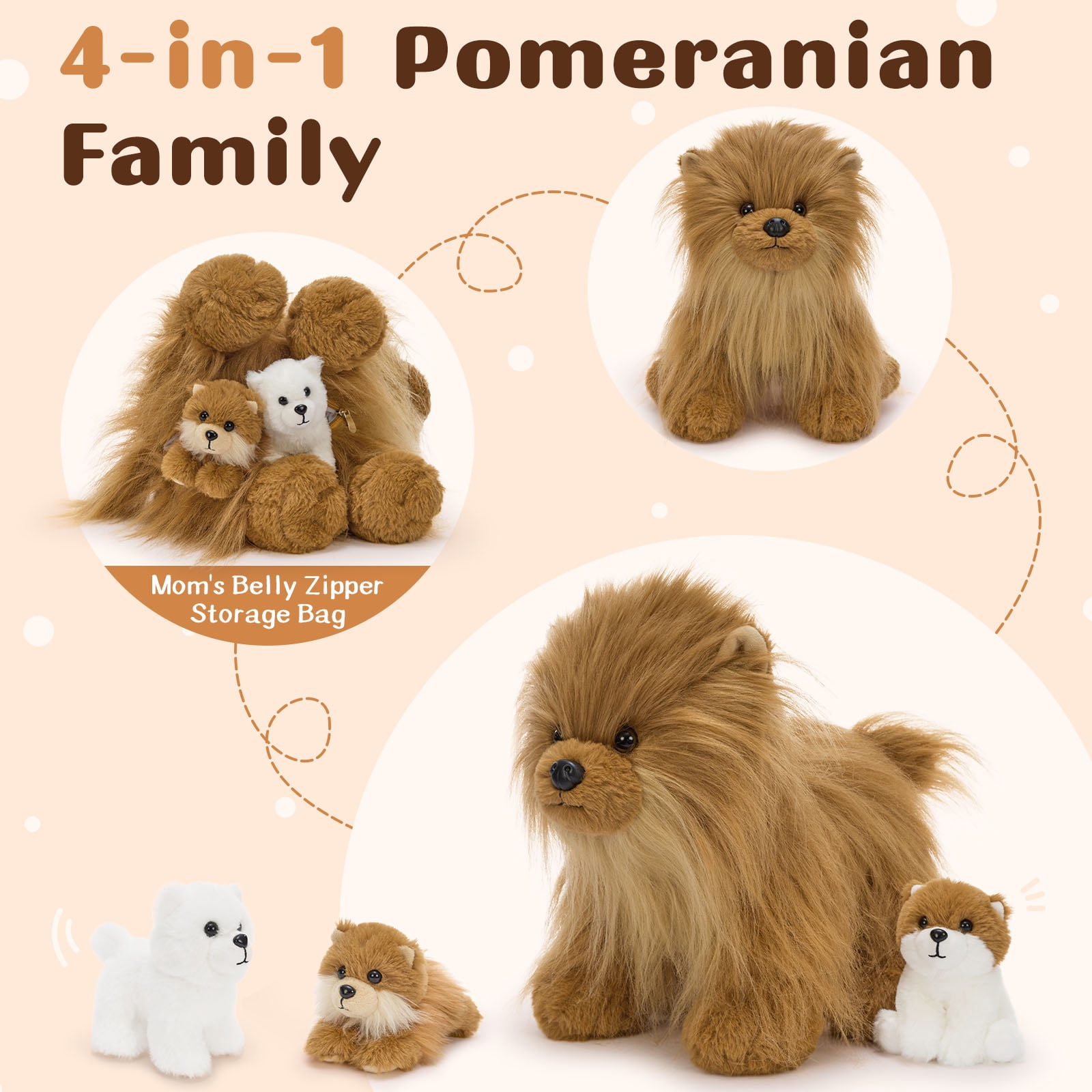 MorisMos 13.8'' Stuffed Dog Plush Mommy Dog with 3 Puppy Toy