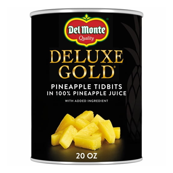 Del Monte Deluxe Gold Pineapple Tidbits in 100% Pineapple Juice, 20 oz Can, Canned Fruit