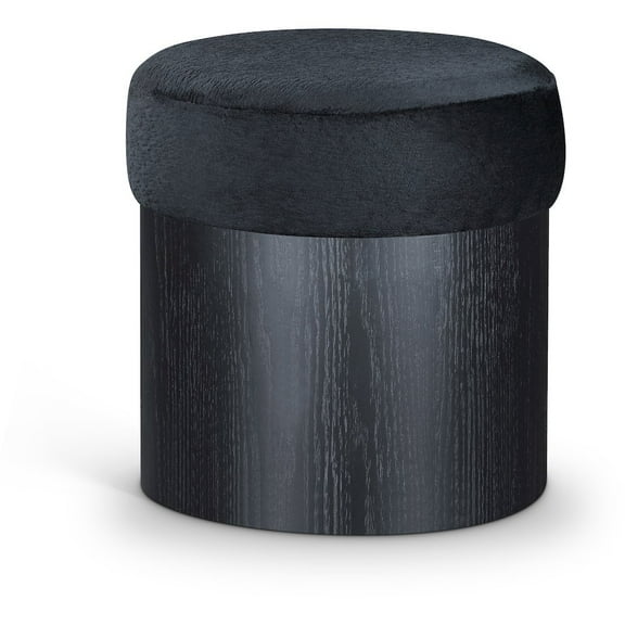 Meridian Furniture Nimes Black Velour Fur Fabric Ottoman/Stool