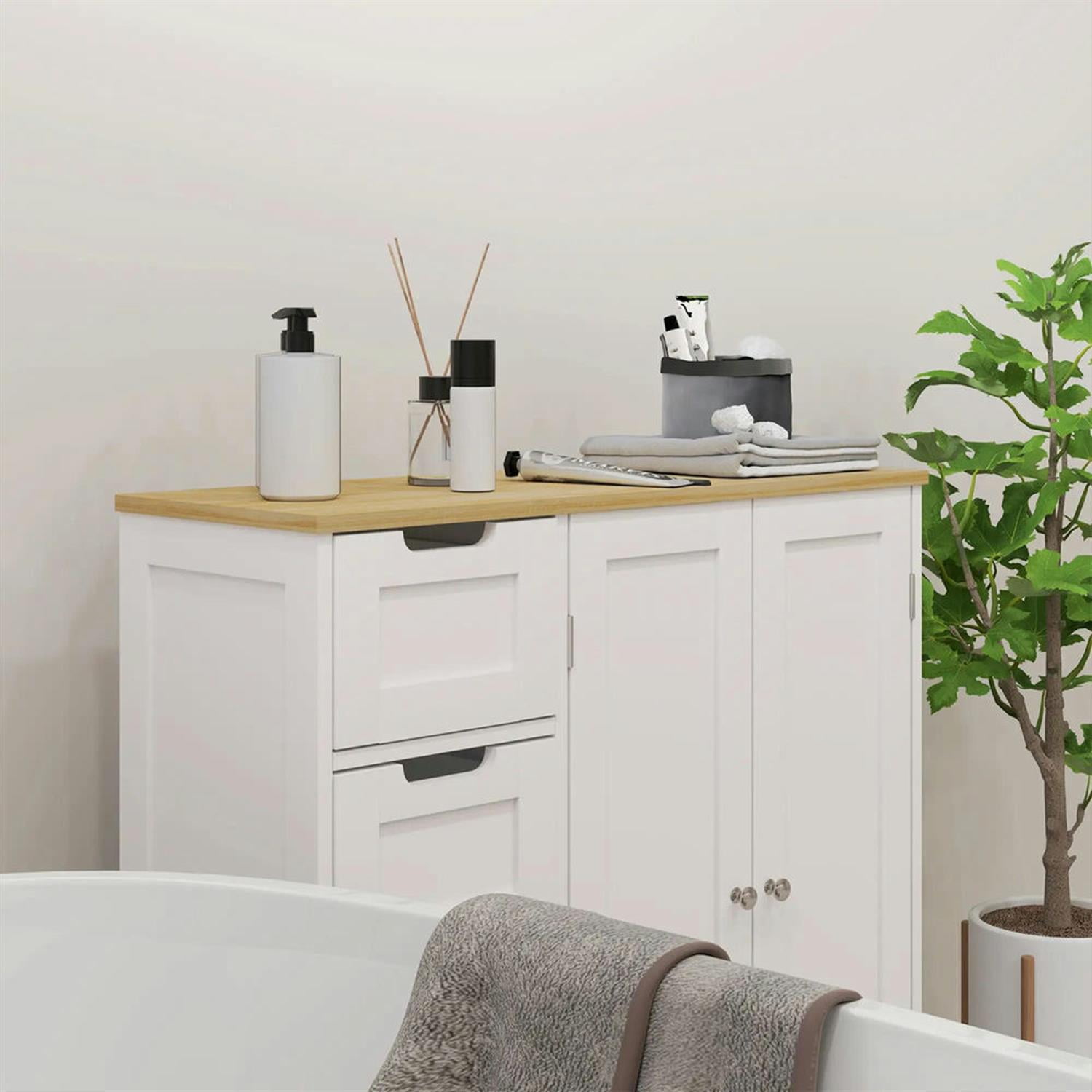 Demi Bonn 43" Bathroom Floor Cabinet, Freestanding Storage Cabinet with Adjustable Shelf and 4 Drawers, for Living room, Entryway, Kitchen, White