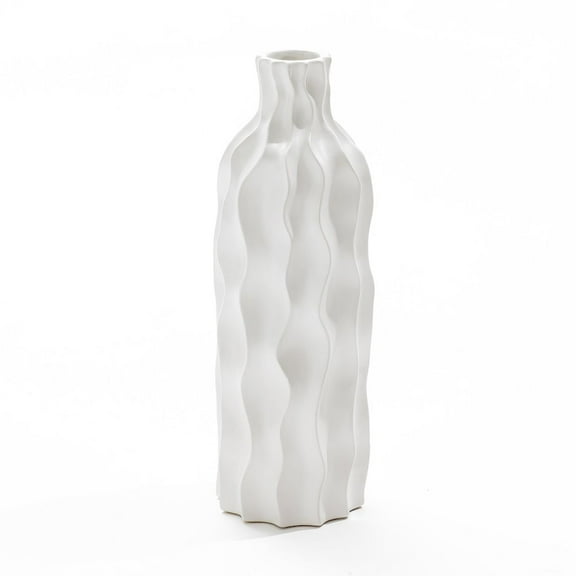 LuxenHome White Waves Ceramic 15.75-Inch Tall Round Vase