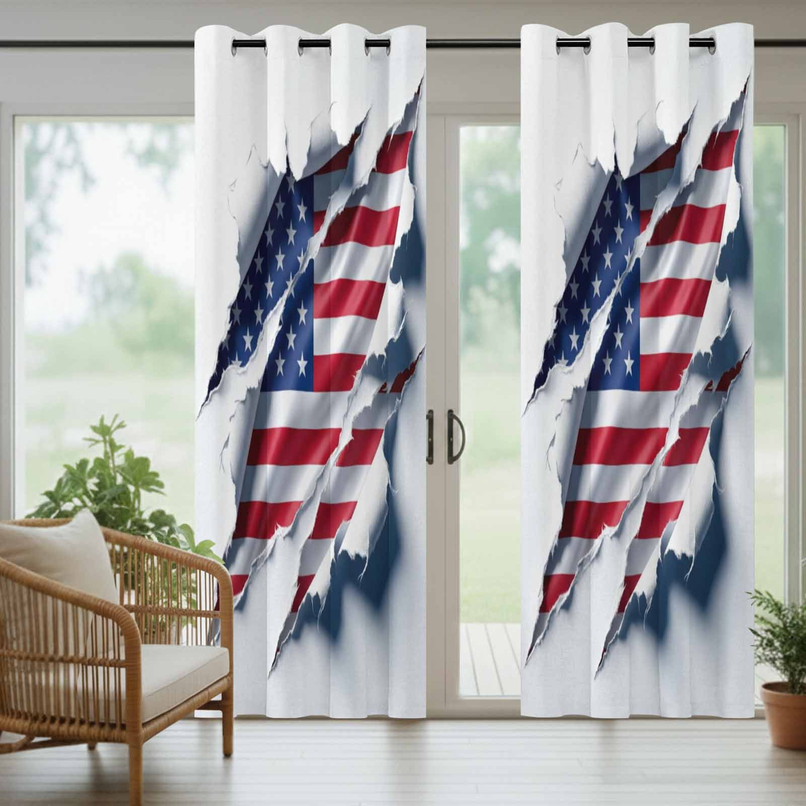 Independence Day Outdoor Curtains for Patio, Watercolor U. S. Flag Shabby Chic Abstract Sunshade Privacy Drapes Grommet Waterproof Outside Curtains for Porch/Cabana/Balcony 54"x 108", 1 Panel