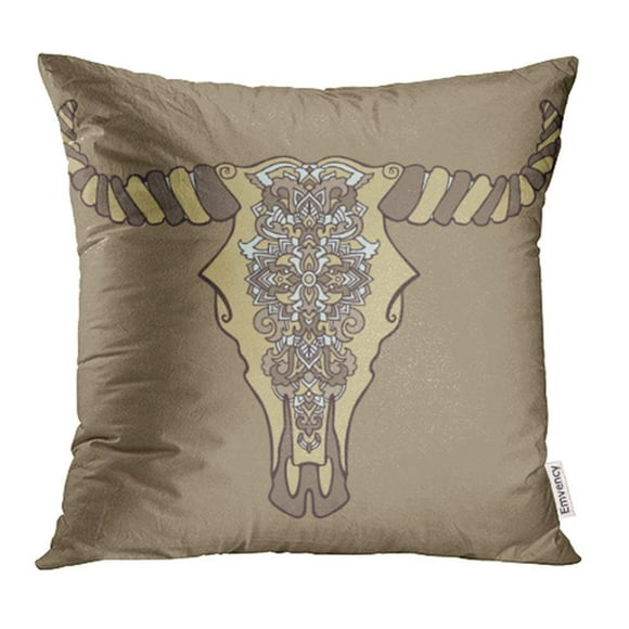 BSDHOME Mandala Tattoo Dead Cow Head Buffalo Skull Native Ethnic Sketch Tribal Pillowcase Cushion Cases 16x16 inch