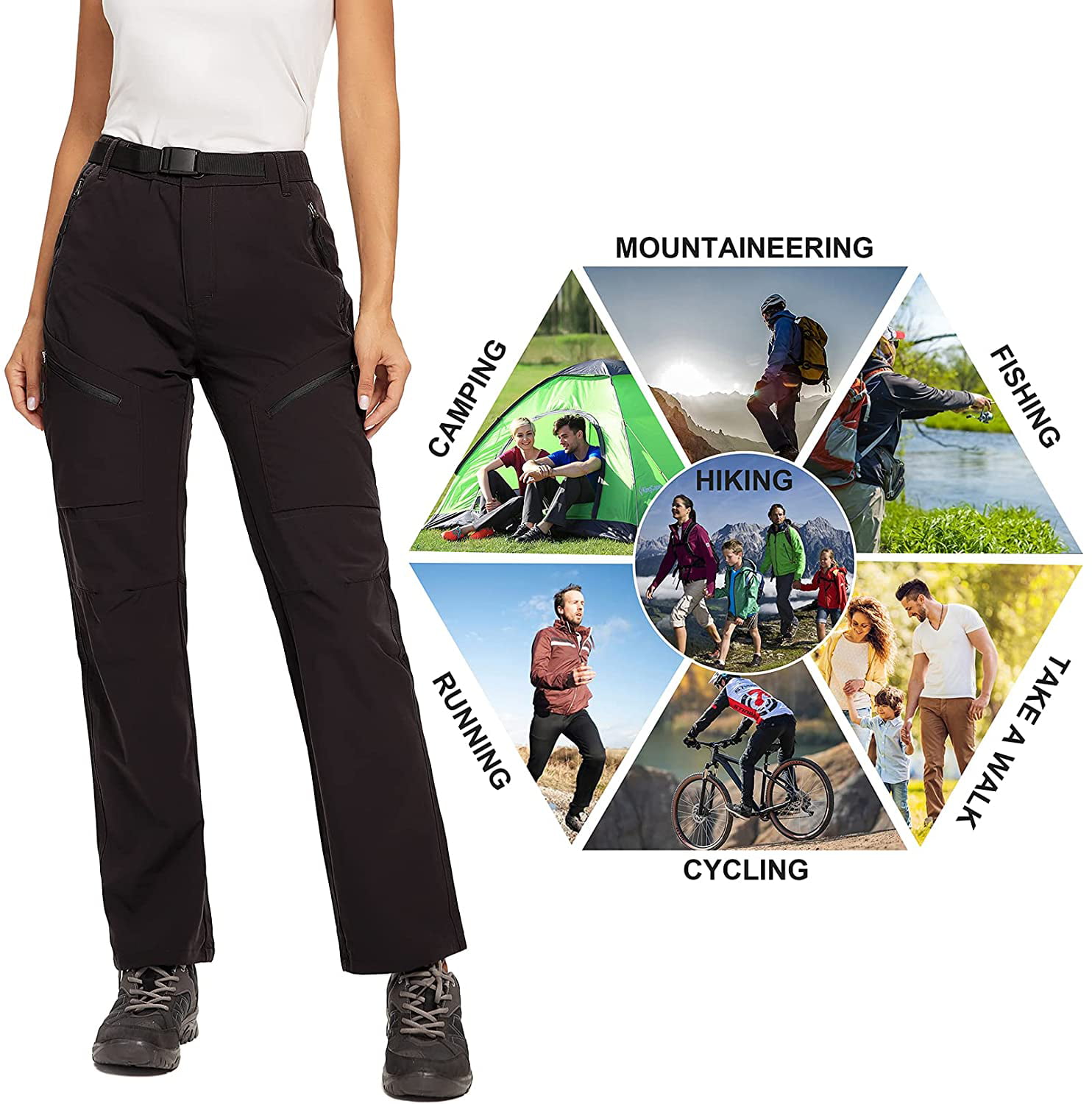 MoFiz Women's Cargo Capris Hiking Running Pants Lightweight Quick Dry Outdoor Athletic Shorts Khaki Loose Button Pockets 