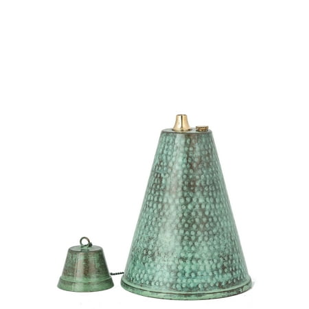 Hawaiian Cone Tabletop Oil Torch - Sophisticated Oil Lamp is Perfect as a Centerpiece or as Landscape Lighting - Easy Refill 60oz Bowl with Matching Snuffer and Fiberglass Wick (Hammered Patina)