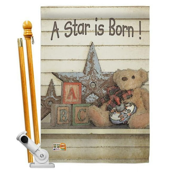 Breeze Decor BD-FY-HS-115076-IP-BO-D-US12-SB 28 x 40 in. A Star is Born Special Occasion Family Impressions Decorative Vertical Double Sided House Flag Set with Pole Bracket & Hardware