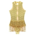 thumbnail image 5 of Linjinx Glittery Sparkly Bodysuit For Women Fringe Dance Leotard with Hat Latin Jazz Ballroom Gold M, 5 of 7