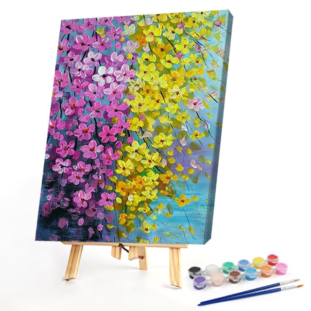 Cuadros Decorativos Pintura al óleo pintada a mano Kill Time Picture Coloring Yellow Flower Art Craft Gifts Tmvgtek embutido en tela