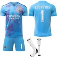 thumbnail image 1 of 2024-2025 Real Madrid Blue Kids Adult Football Shirt No.1 COURTOIS, 1 of 2