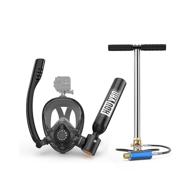 HOUVAN Mini Scuba Tank with Sub-Mask  &  Pump, 0.5L(3.5Cu ft) Portable Diving Tank for Underwater Breathing,  Aluminium Alloy, for Snorkeling