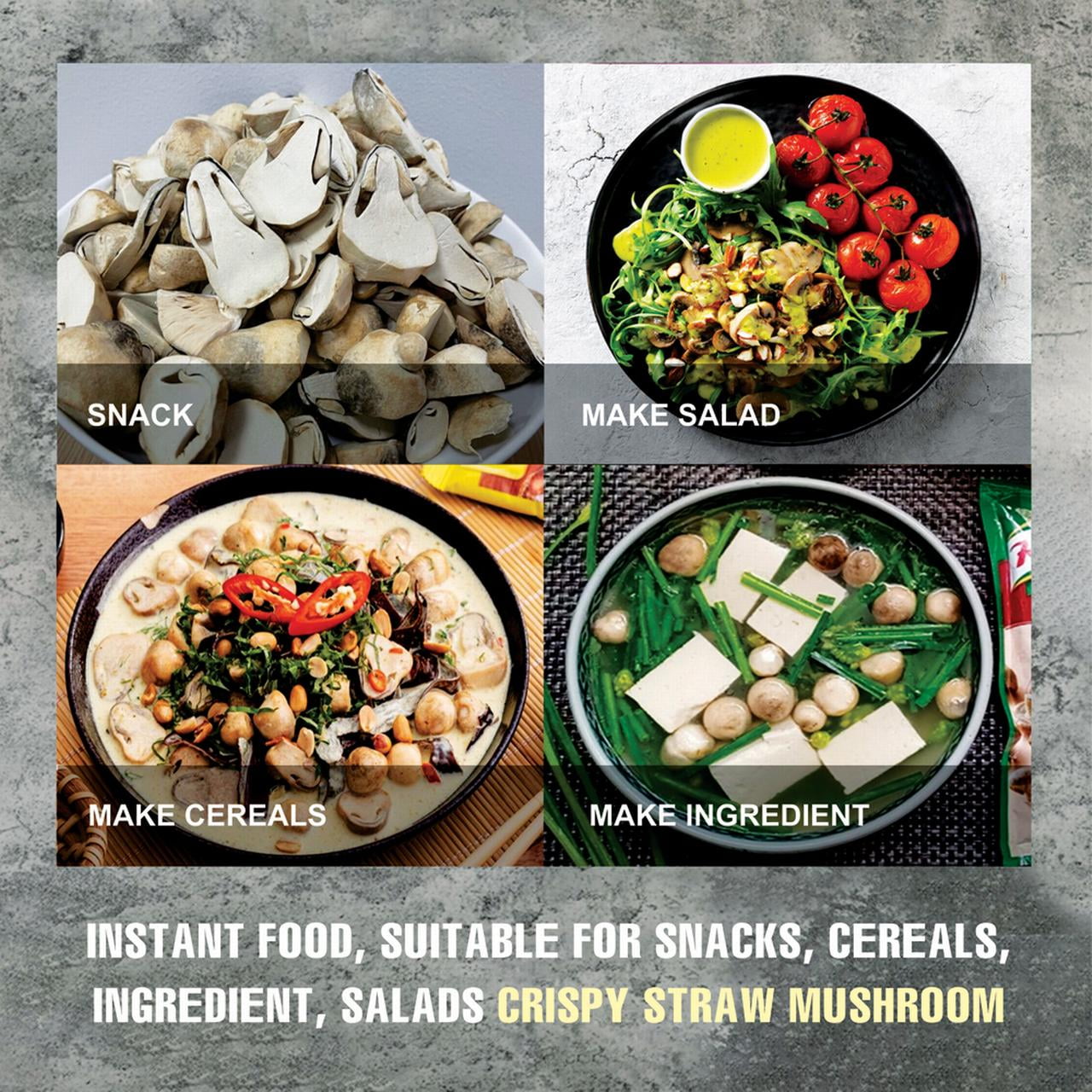 CRISPY STRAW MUSHROOM 1,76 oz (50g) VIETFARMFOOD: Freeze-dried, no sugar added, naturally sweet. Nutritious, pure, and crunchy. Great for snacking, toppings, desserts or healthy gifting