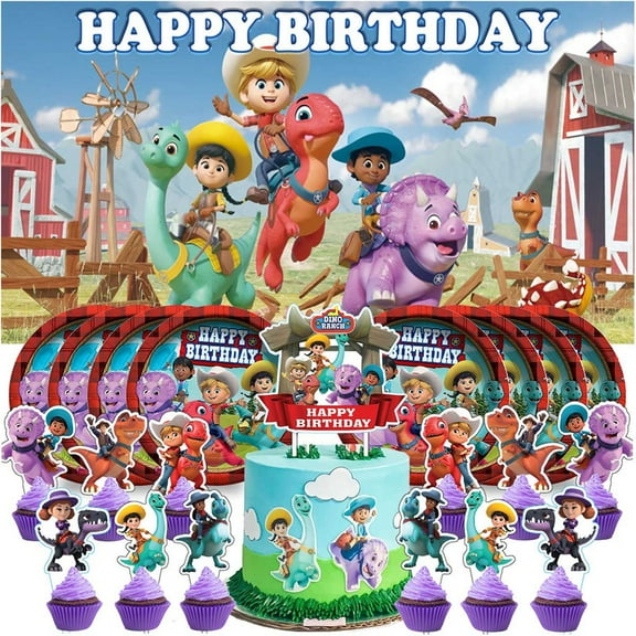 Dino Ranch Birthday Supplies Plates Decorations Decor Backdrop Banner Cake Topper Fans
