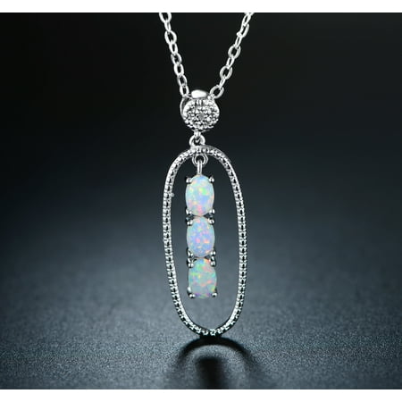 - Rhodium-Plating Fire Opal & Diamond Accent Pendant Necklace