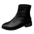 thumbnail image 5 of Women's Sparkly Sequin Ankle Booties Metallic Glitter Leather Mid Calf Chelsea Dress Boots with Side Zipper Black Size 9, 5 of 6