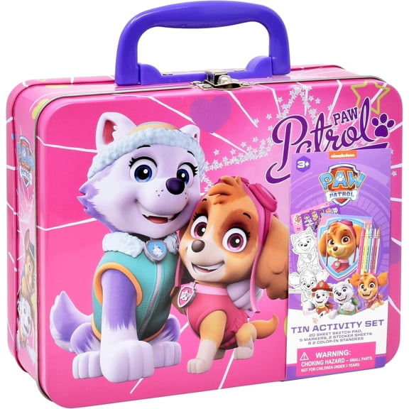 Paw Patrol Coloring & Activity Tin Box for Kids, Drawing and Coloring Art Set with Stickers, Markers, Sketch Pad and Bookmark, Pink