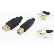 1Set Copper Gold Plated USB A + B Type A - B Plug USB Cable AB for DIY Audio