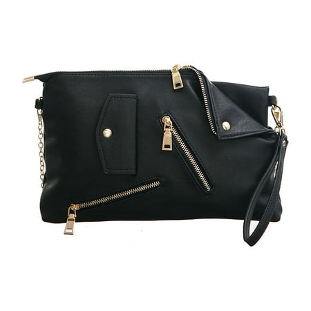 Chain Strap Clutch Laurel & Sunset Motorcycle Jacket Wristlet Clutch Bag w/Attachable Chain Shoulder-Strap ()